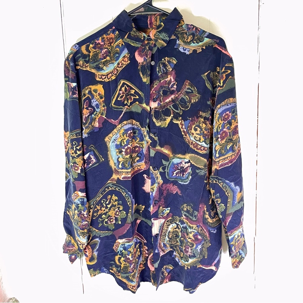 Vintage Lanzino Silk Shirt, Mens Button Down Patterned Shirt